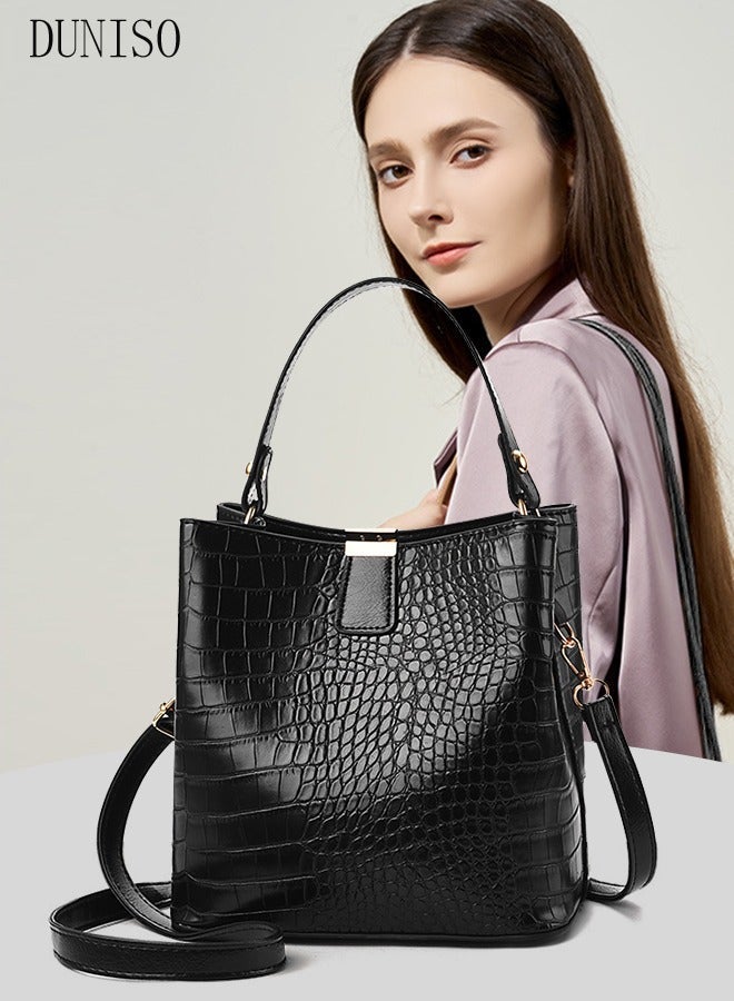 DUNISO Bucket Bags and Purses For Women Hobo and Shoulder Handbags with 2 Detachable Straps Womens Elegant Crossbody Bags with Large Capacity Gift for Mother Girl Friend Wife Black - Image 1