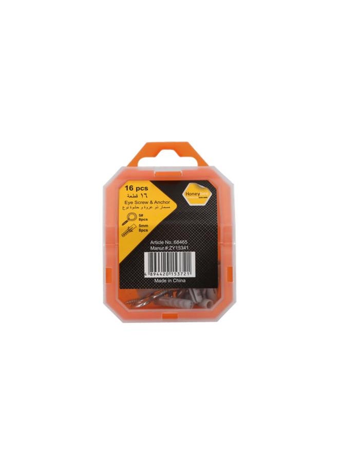 HONEY BEE 16-Piece Rust Resistant Eye Screw and Anchor Set Silver and Grey ZY15341  - Image 1