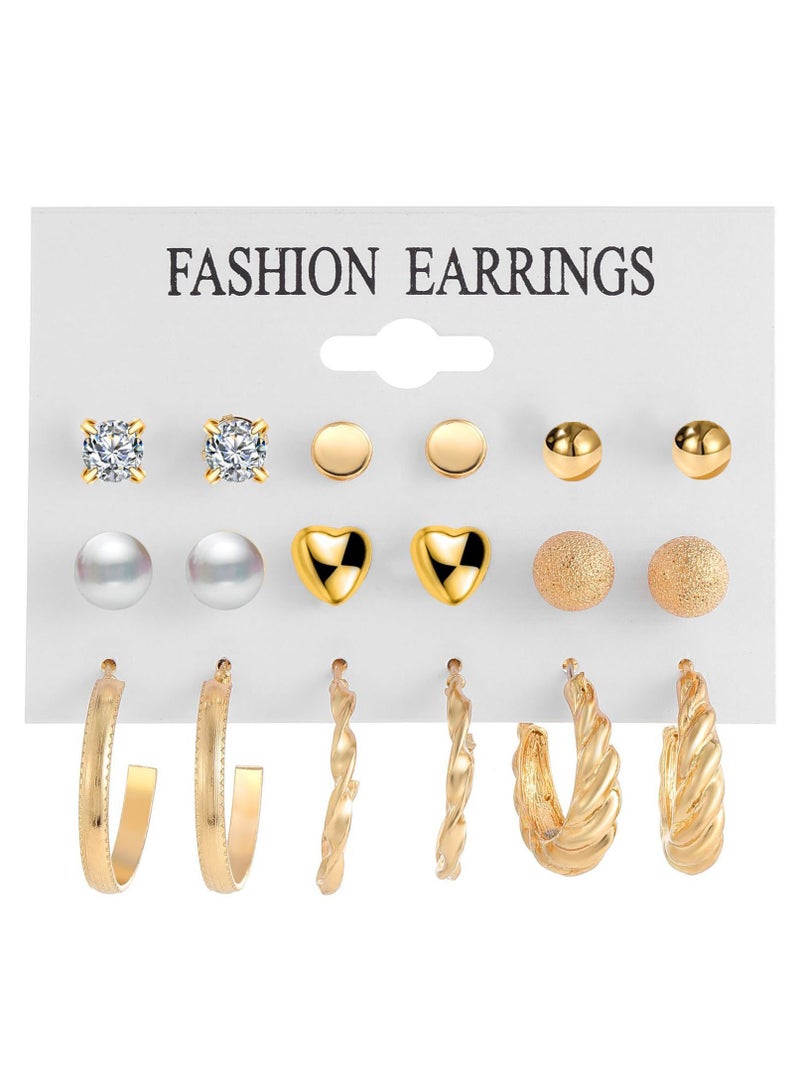 9 أزواج من الأقراط مجموعة أقراط لؤلؤية بأسلوب بسيط - Image 1