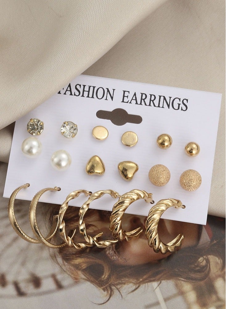 9 أزواج من الأقراط مجموعة أقراط لؤلؤية بأسلوب بسيط - Image 2