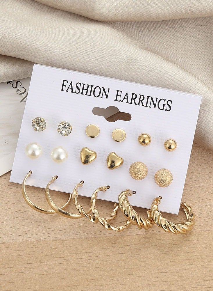 9 أزواج من الأقراط مجموعة أقراط لؤلؤية بأسلوب بسيط - Image 4