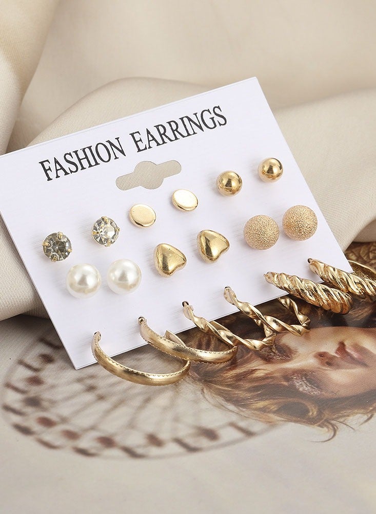 9 أزواج من الأقراط مجموعة أقراط لؤلؤية بأسلوب بسيط - Image 3