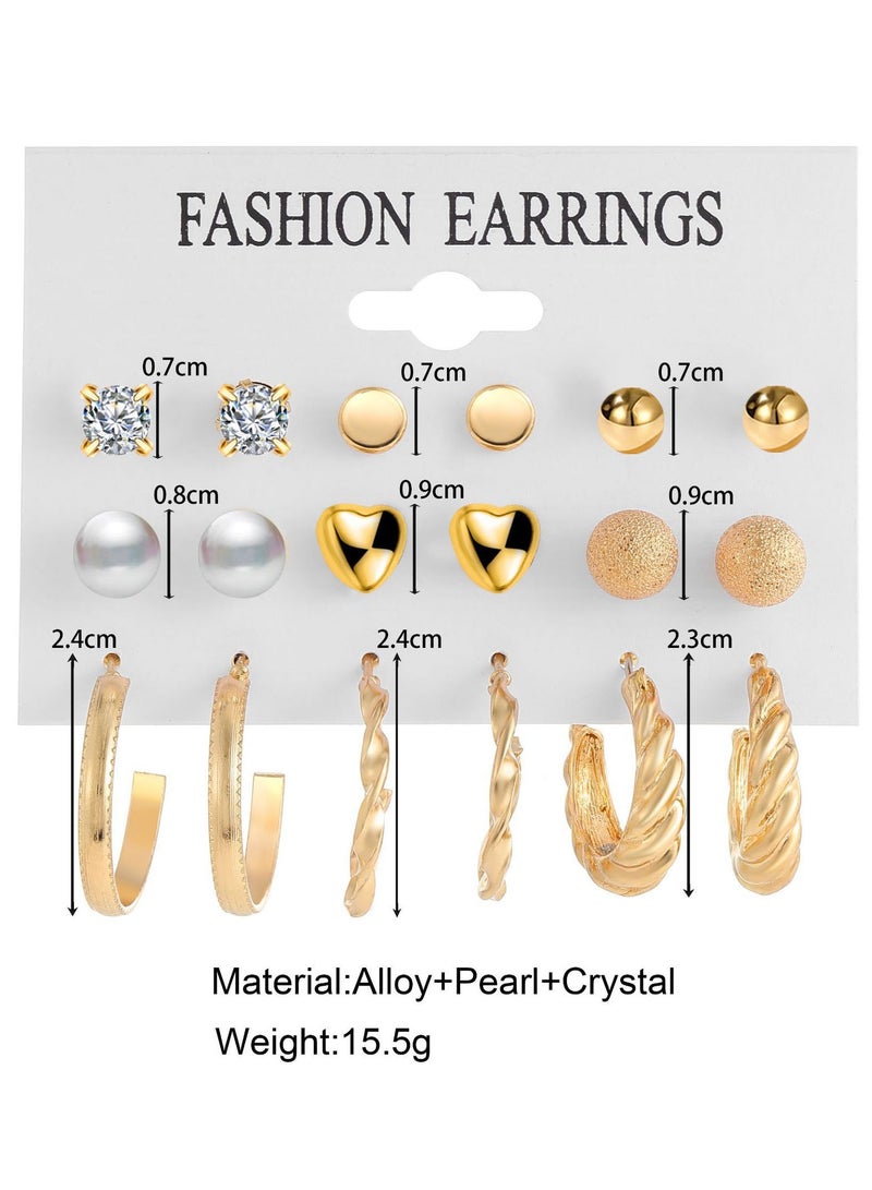 9 أزواج من الأقراط مجموعة أقراط لؤلؤية بأسلوب بسيط - Image 5