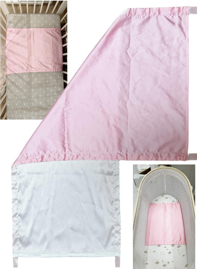 AKISS Satin Crib Sheet Pillow Cover Silk Bassinet Cradle Slip Reversible Use for Baby Girls Boys (Macaron Pink & White) - Image 1
