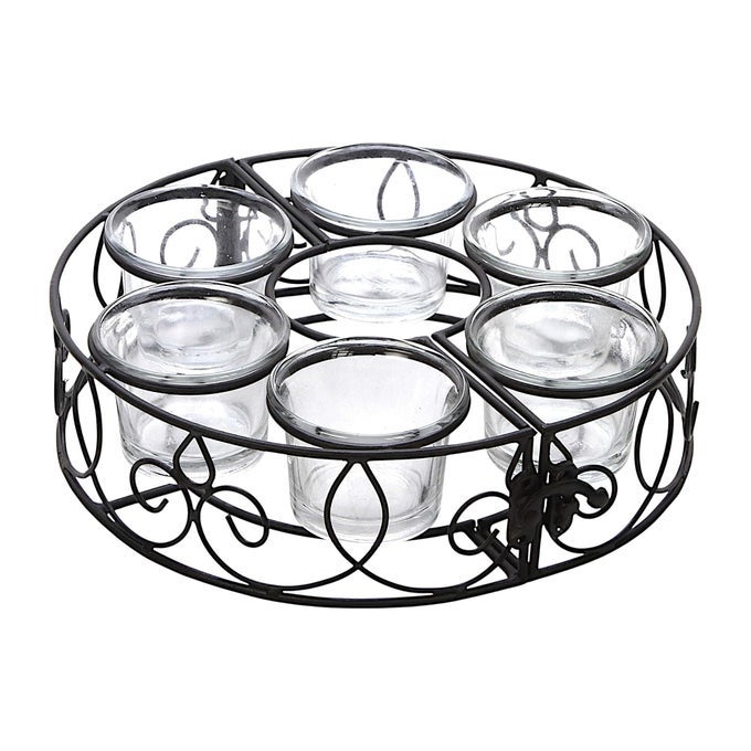 PATIO TEALIGHT HOLDER 8INCH DIAMETER WITH 6 GLASSES IDEAL CENTERPIECES FOR TABLES DECORATIVE CANDLE HOLDER PARTY WEDDING OFFICE HOME DECORATIVE