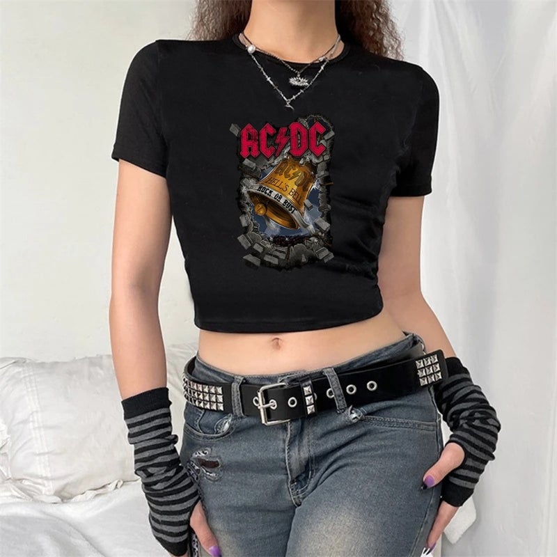 TouzModa Touz Moda Rock Series Ac/dc Logo Printed Black Crop - Image 1