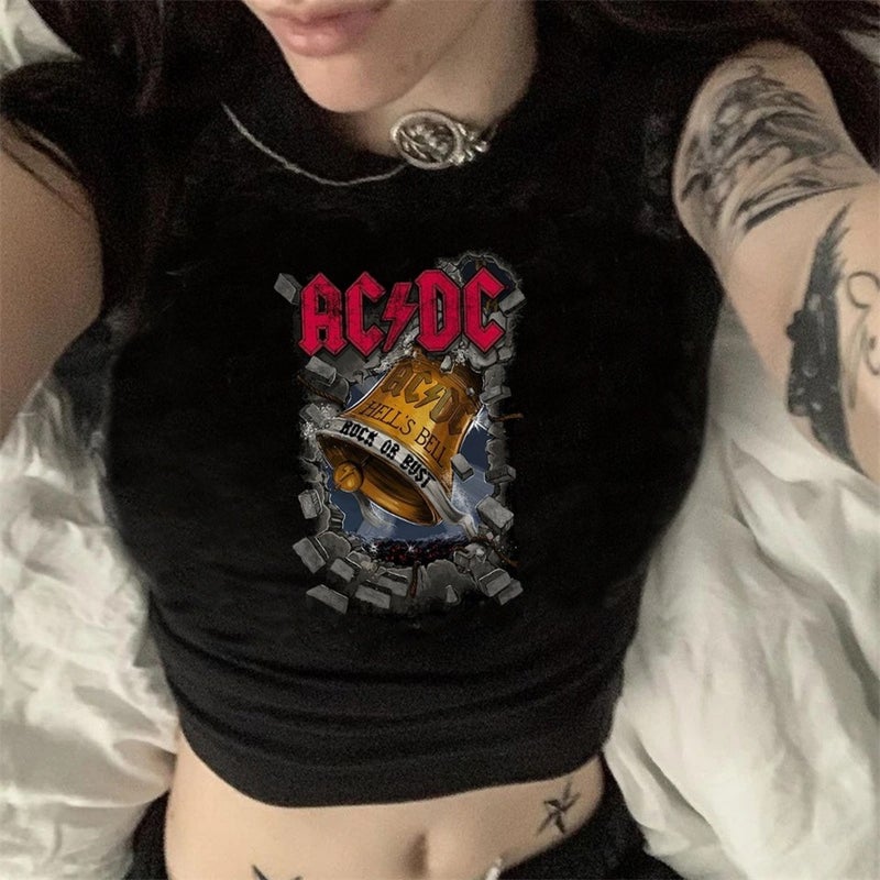 TouzModa Touz Moda Rock Series Ac/dc Logo Printed Black Crop - Image 2