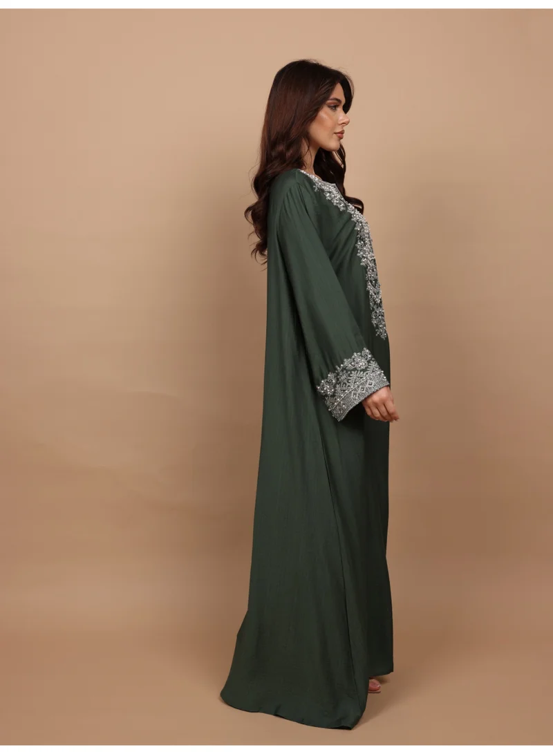 IKKXA  IKKXA Regal Silver Threaded Jalabiya IK6043 Green for Women | Best Price UAE