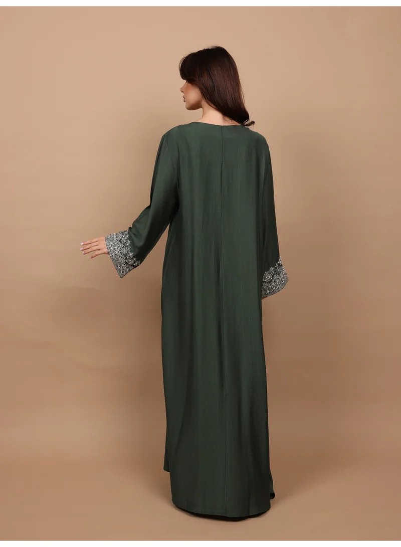 IKKXA  IKKXA Regal Silver Threaded Jalabiya IK6043 Green for Women | Best Price UAE