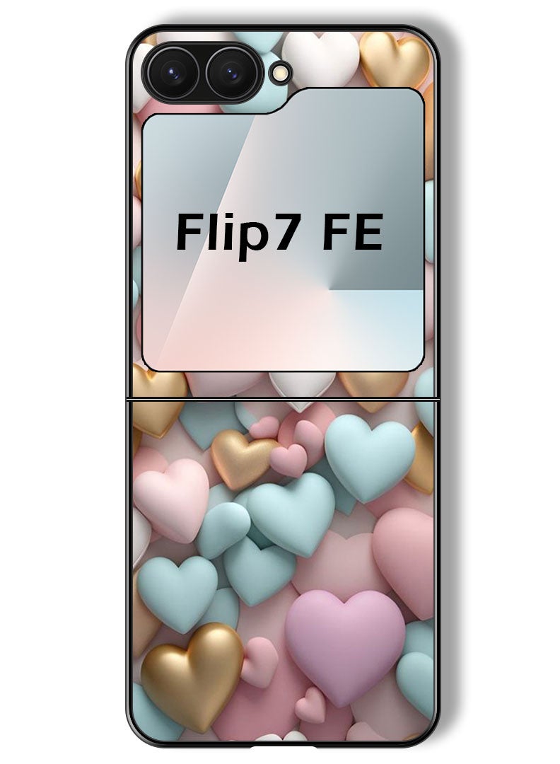Theodor Case Compatible with Samsung Galaxy Z Flip 7 FE 6.7 Inch Protection Shockproof Bumper Cover Colourful Hearts - Image 1