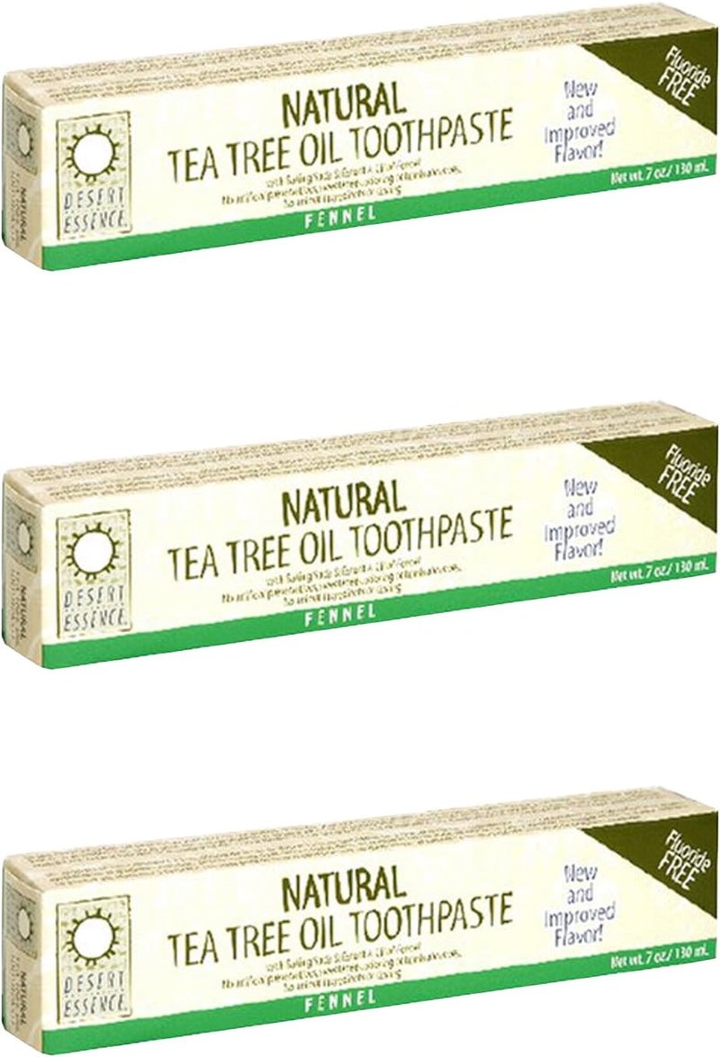 Desert Essence Natural Tea Tree Oil Toothpaste with Fennel Flavor, Fluoride Free, 6.25-Ounces (Pack of 3)