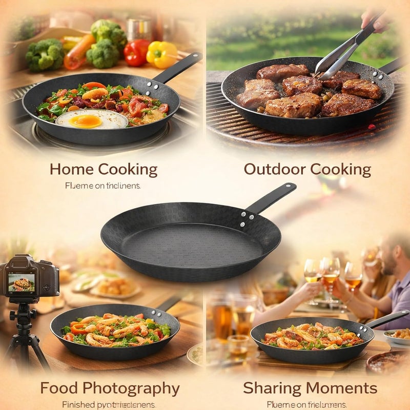 Carbon Steel Skillet Nonstick Frying Pan 20cm 7.9in, Smokeless Design, Comfortable Grip - Even Heat Distribution, Multifunctional for Indoor and Outdoor Cooking (20cm) - Image 5