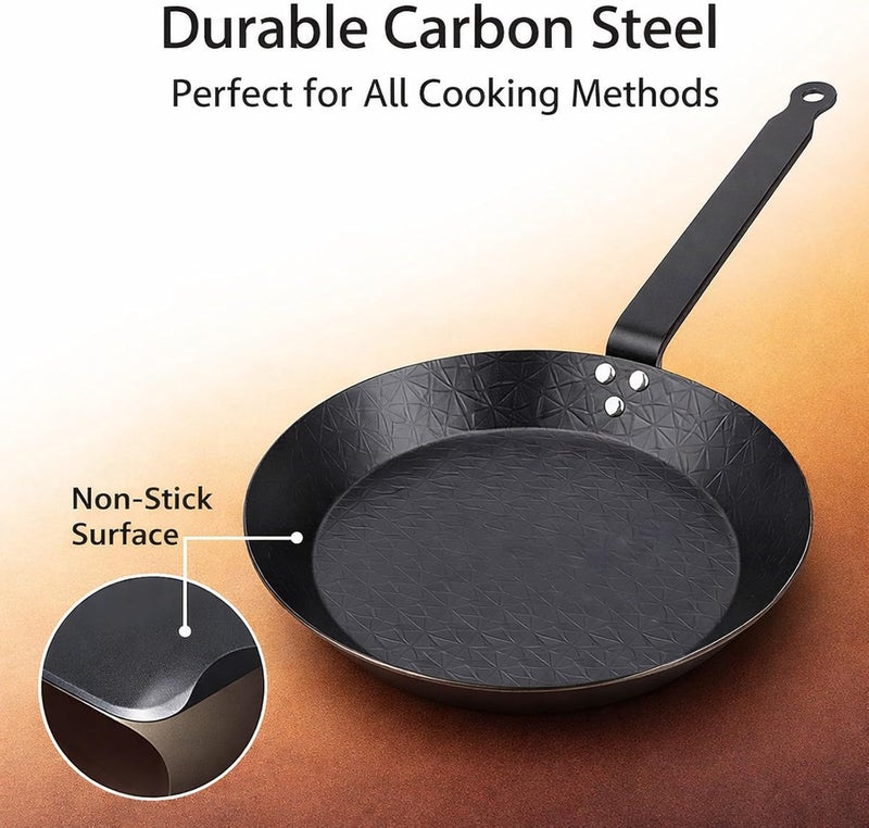 Carbon Steel Skillet Nonstick Frying Pan 20cm 7.9in, Smokeless Design, Comfortable Grip - Even Heat Distribution, Multifunctional for Indoor and Outdoor Cooking (20cm) - Image 2