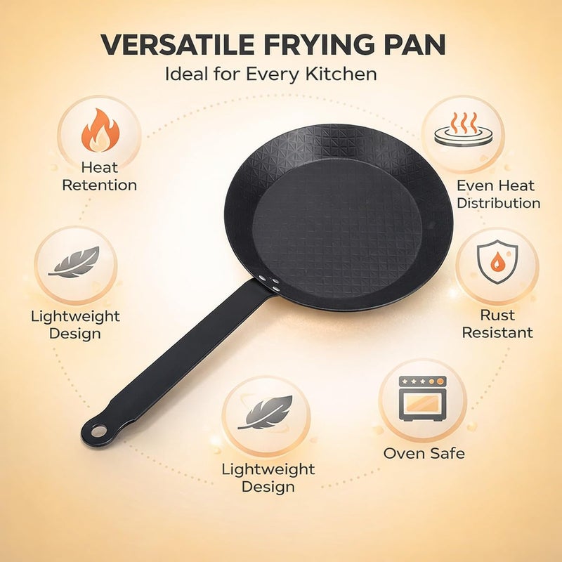 Carbon Steel Skillet Nonstick Frying Pan 20cm 7.9in, Smokeless Design, Comfortable Grip - Even Heat Distribution, Multifunctional for Indoor and Outdoor Cooking (20cm) - Image 3