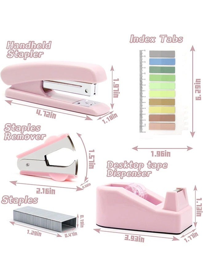 Arabest Pink Office Supplies, Pink Desk Accessories, Stapler and Tape Dispenser Set for Women with Stapler, Tape Dispenser, Staple Remover, Staples, Clips, Scissor and Tabs,Gift for Students, Coworkers  - Image 3