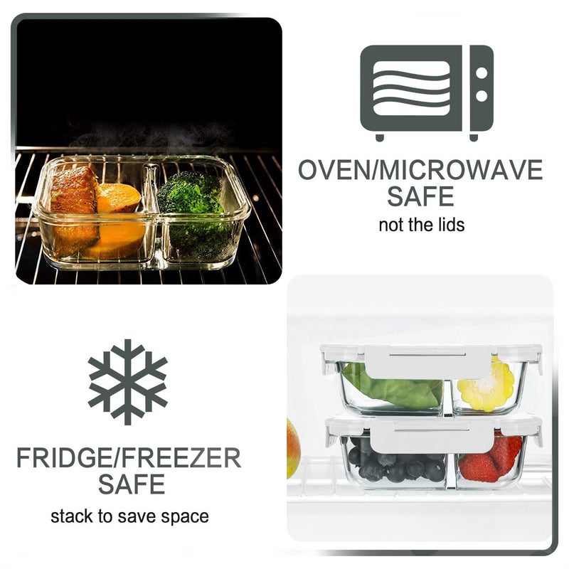 M MCIRCO [10-Pack,30 Oz Glass Meal Prep Containers 2 Compartments Airtight Lunch Bento Boxes with Lids, Glass Food Storage Containers, Microwave, Oven, Freezer and Dishwasher, White - Image 4