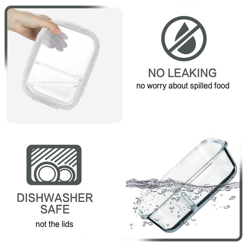 M MCIRCO [10-Pack,30 Oz Glass Meal Prep Containers 2 Compartments Airtight Lunch Bento Boxes with Lids, Glass Food Storage Containers, Microwave, Oven, Freezer and Dishwasher, White - Image 3