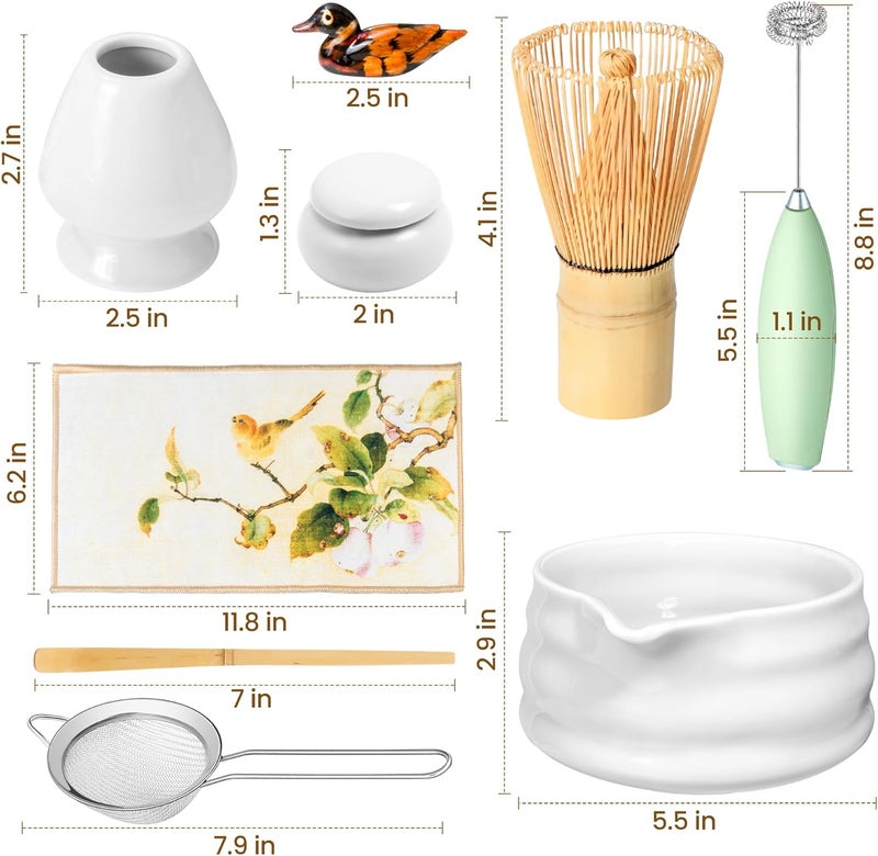 ELIMTEC Matcha Whisk Set and Bowl, Matcha Making Kit Whisk, Bowl With Spout, Powder Starter Sifter, Ceramic Whisk Holder, Spoon Japanese Tea Tools For Ceremony Gift (White, 9 Pack) - Image 2