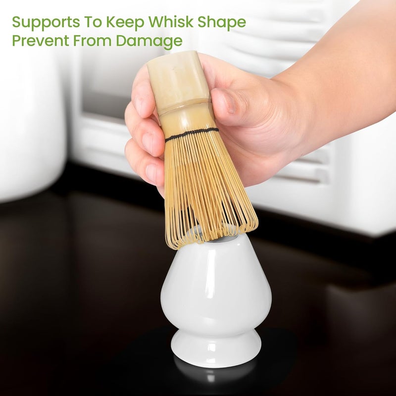ELIMTEC Matcha Whisk Set and Bowl, Matcha Making Kit Whisk, Bowl With Spout, Powder Starter Sifter, Ceramic Whisk Holder, Spoon Japanese Tea Tools For Ceremony Gift (White, 9 Pack) - Image 4