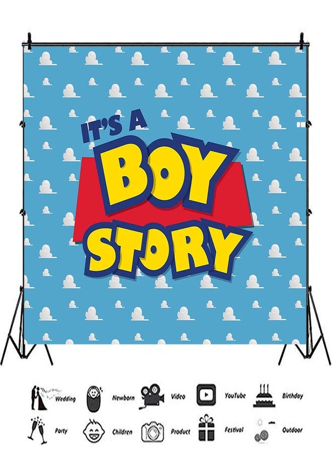 XLL Cartoon Boy It's a Boy Story Photography Backdrop Birthday Party Photo Background Blue Sky White Clouds Photography Backdrops Baby Shower Kids Hero Photo Booth Studio Props 7x5ft - Image 4