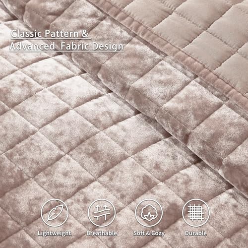 LEAONME Velvet Quilt Oversized California King-120''x120'', Lightweight Dusty Pink Comforter Set with 2 Pillow Shams, Oversized Bedspread Coverlet Quilted Bedding Set for All Season - Image 4