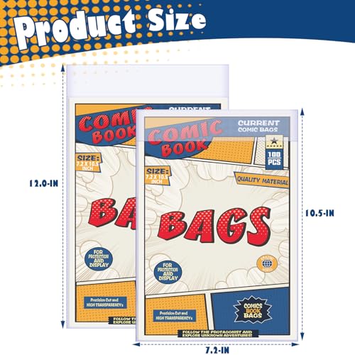 Leffis 100 Count Comic Book Bags, Current Size Comic Bags 7.2 X 10.5 inch Transparent Acid-Free and Reusable Comic Book Sleeves for Regular Comics - Image 2