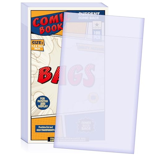 Leffis 100 Count Comic Book Bags, Current Size Comic Bags 7.2 X 10.5 inch Transparent Acid-Free and Reusable Comic Book Sleeves for Regular Comics - Image 1