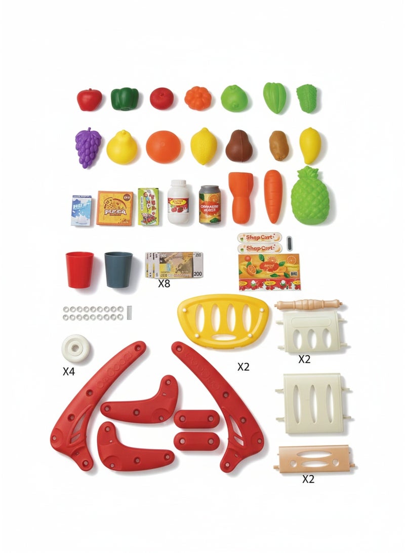 Kids Shopping Cart Toy Set 70 Piece , Educational Role Play Grocery Cart for Children , Pretend Play Supermarket Game , Fun Indoor Toy for Boys and Girls, Ages 3 and Up - Image 2