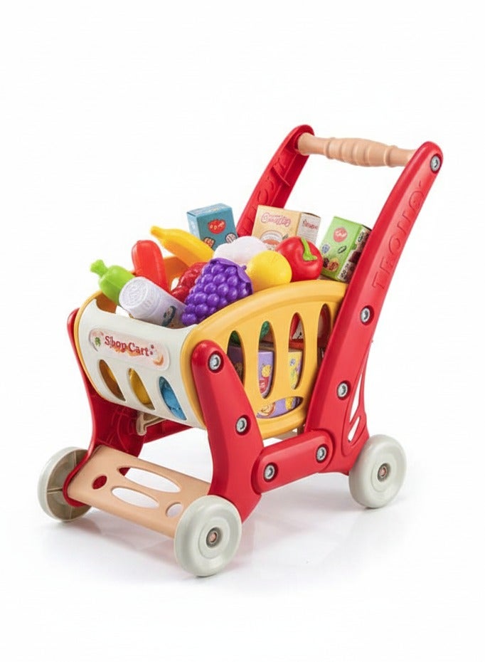 Kids Shopping Cart Toy Set 70 Piece , Educational Role Play Grocery Cart for Children , Pretend Play Supermarket Game , Fun Indoor Toy for Boys and Girls, Ages 3 and Up - Image 1