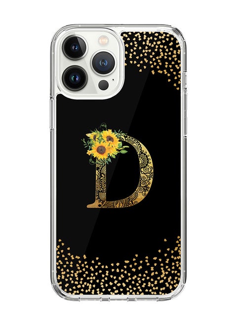 Classic Clear Case For iPhone 14 Pro Max, Hybrid Soft Case Thin Cover- Custom Monogram Initial Letter Mandala Floral Pattern Alphabet - D(Black)
