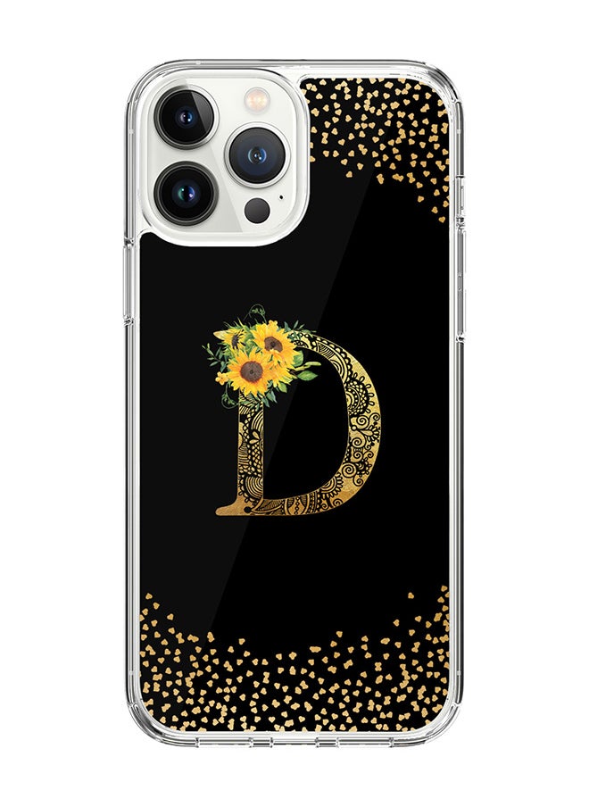 Classic Clear Case For iPhone 14 Pro Max, Hybrid Soft Case Thin Cover- Custom Monogram Initial Letter Mandala Floral Pattern Alphabet - D(Black)