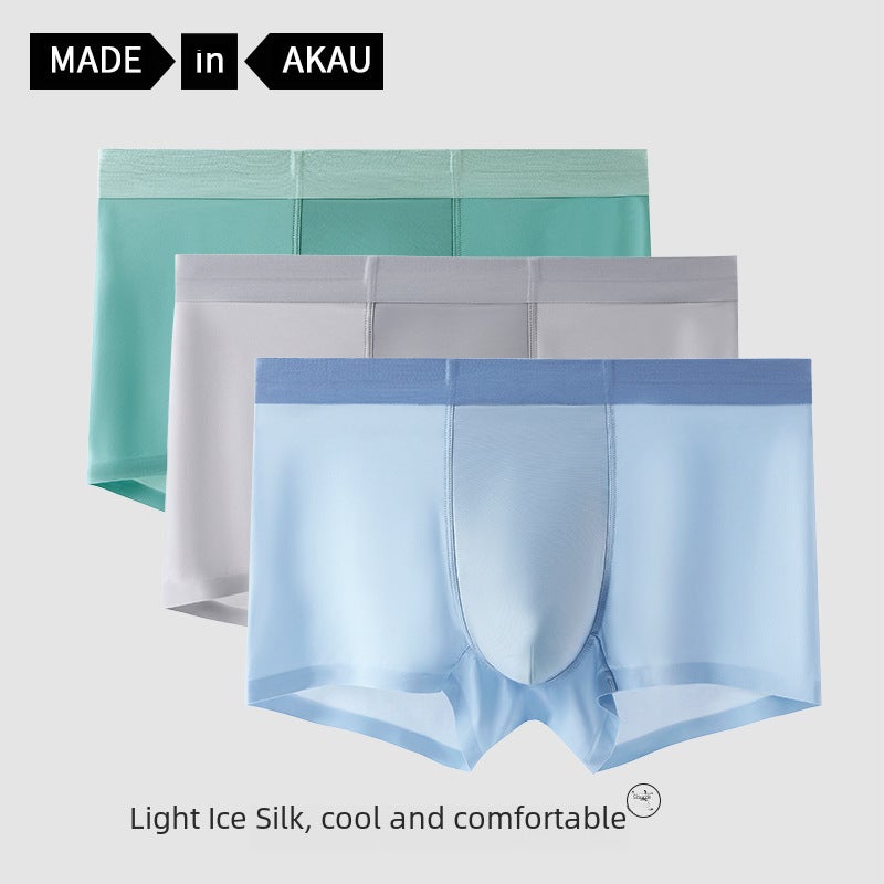 Ice Silk feeling mid-waist high elastic breathable seamless mens underwear boxer one-piece delivery skin-friendly boxer underpants head Sports Blue  - Image 4