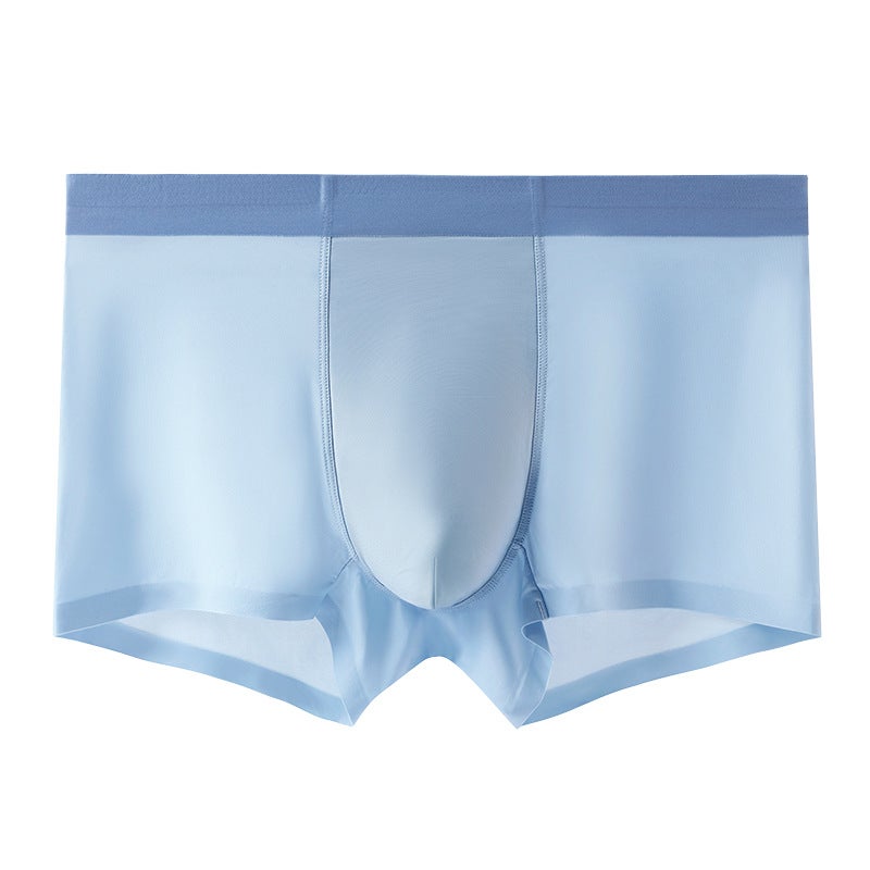 Ice Silk feeling mid-waist high elastic breathable seamless mens underwear boxer one-piece delivery skin-friendly boxer underpants head Sports Blue  - Image 1