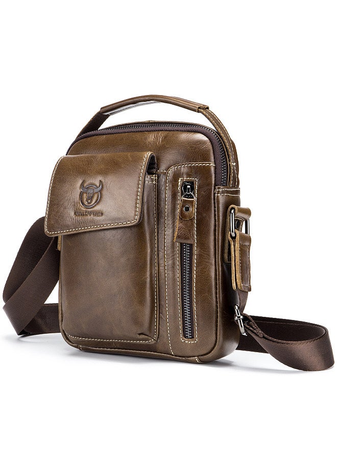 BULLCAPTAIN Men Vintage Leather Shoulder Bag Outdoor Sports Travel Crossbody Bag Handbag Casual Bag Pack  - Image 1