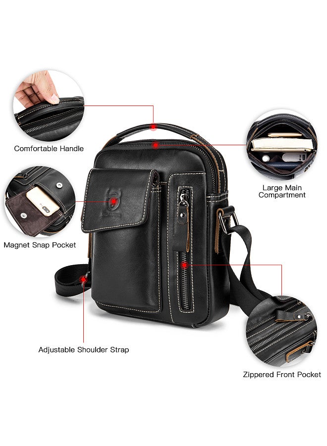 BULLCAPTAIN Men Vintage Leather Shoulder Bag Outdoor Sports Travel Crossbody Bag Handbag Casual Bag Pack  - Image 2