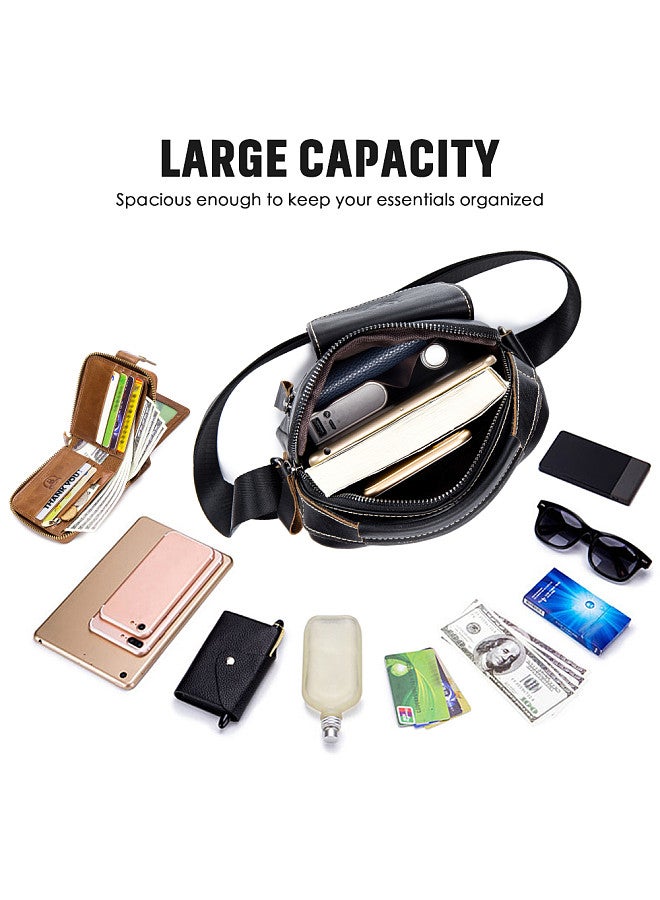 BULLCAPTAIN Men Vintage Leather Shoulder Bag Outdoor Sports Travel Crossbody Bag Handbag Casual Bag Pack  - Image 3