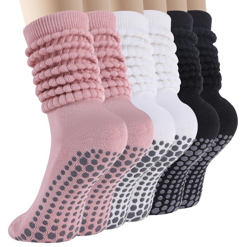 BISOUSOX Pilates Grip Socks for Women Slouch Scrunch Non Slip Yoga Socks Ankle Crew Socks for Home Workout Hospital - Image 2