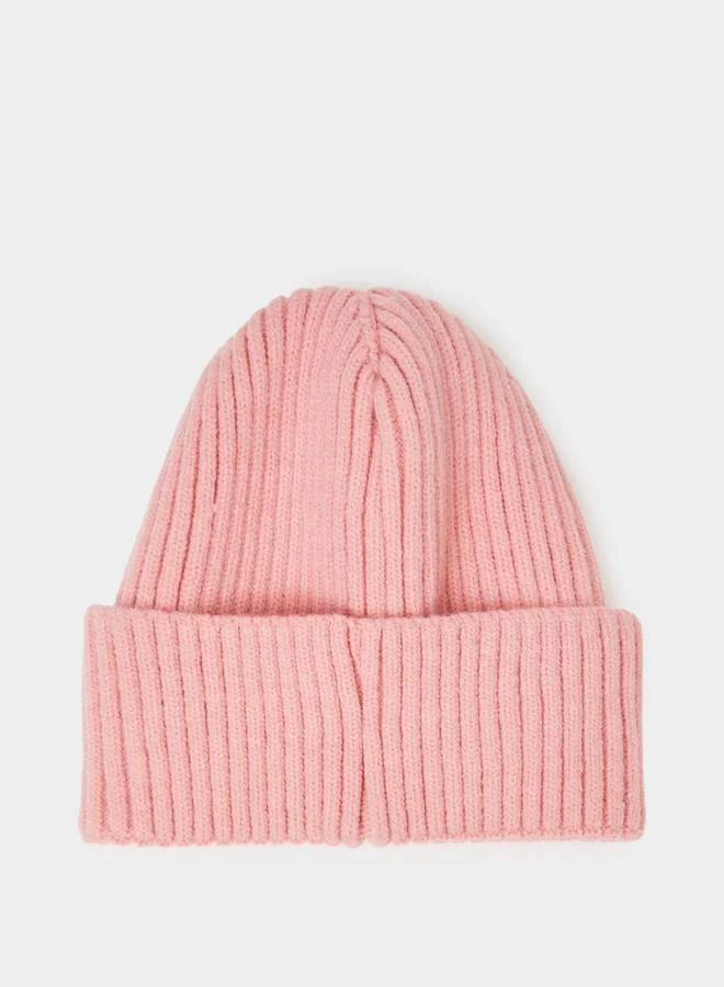 ستايلي Pink Ribbed Knit Beanie