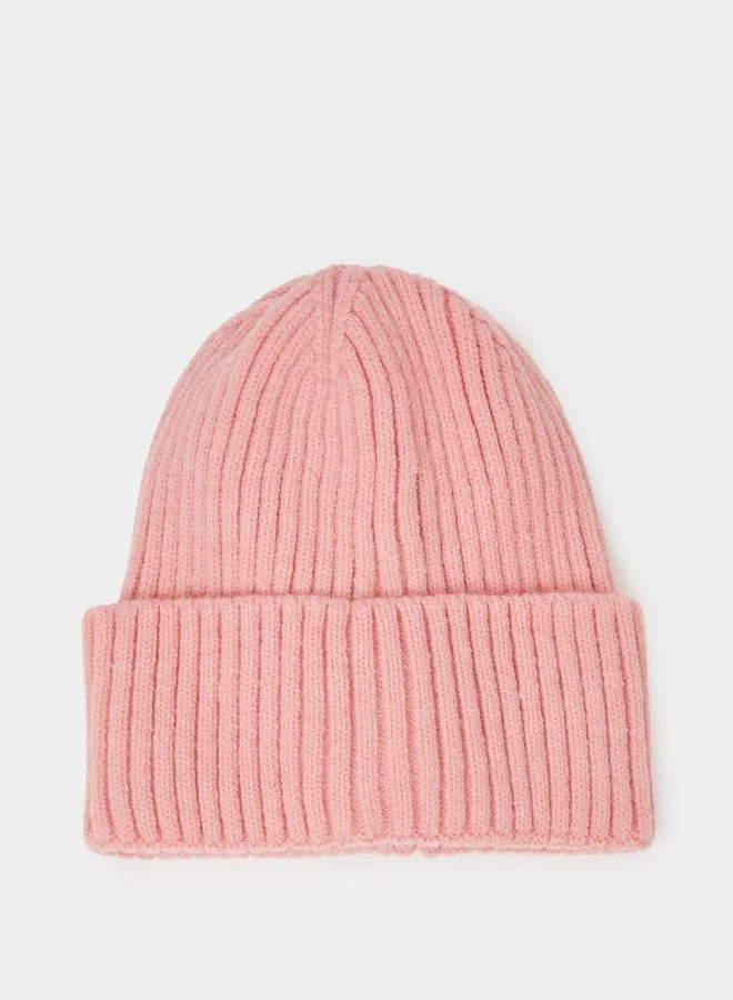 ستايلي Pink Ribbed Knit Beanie