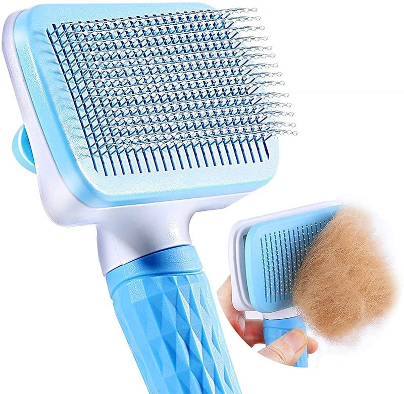 Hidak Dog Comb Brush Pet Grooming Brush Self Cleaning Slicker Brush For Dogs And Cats Pet Grooming Tool Dog Hair Cleaner Brush Comb Shedding Trimming Self Grooming Brush (1ps/Multicolour) - Image 1