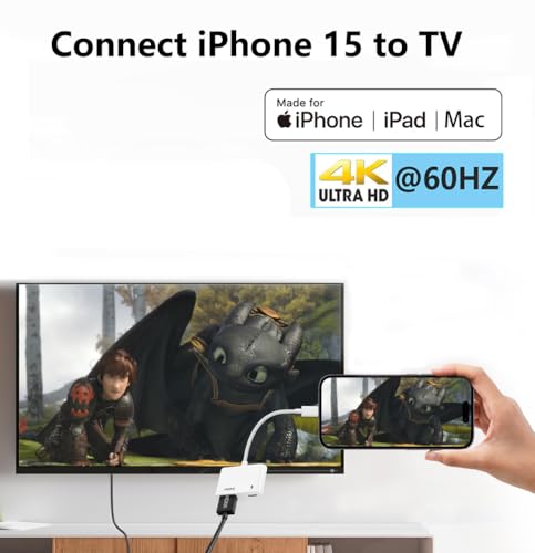 Wahbite Apple MFi Certified USB-C to HDMI Adapter 4K@60Hz for iPhone 17 16 15 MacBook Pro Air iPad Pro, Digital AV HDMI 2.0 Cord Compatible with Samsung Galaxy S25 S24 - Image 2