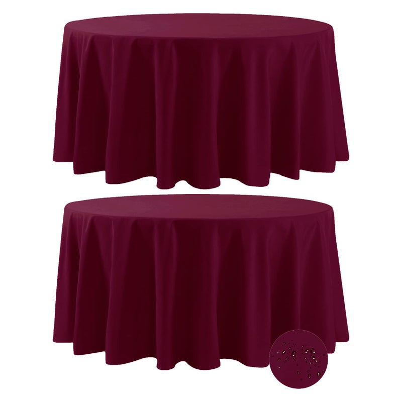 Fokitut 2 Pack Waterproof Round Tablecloth 120 Inch Stain Resistant and Wrinkle Polyester Table Cloth Fabric Table Cover for Kitchen Dining Wedding Party Holiday DinnerBurgundy