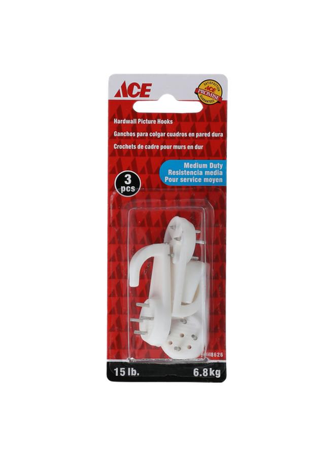 ACE Medium Duty Hardwall Picture Hanging Hooks White 1inch G13005 