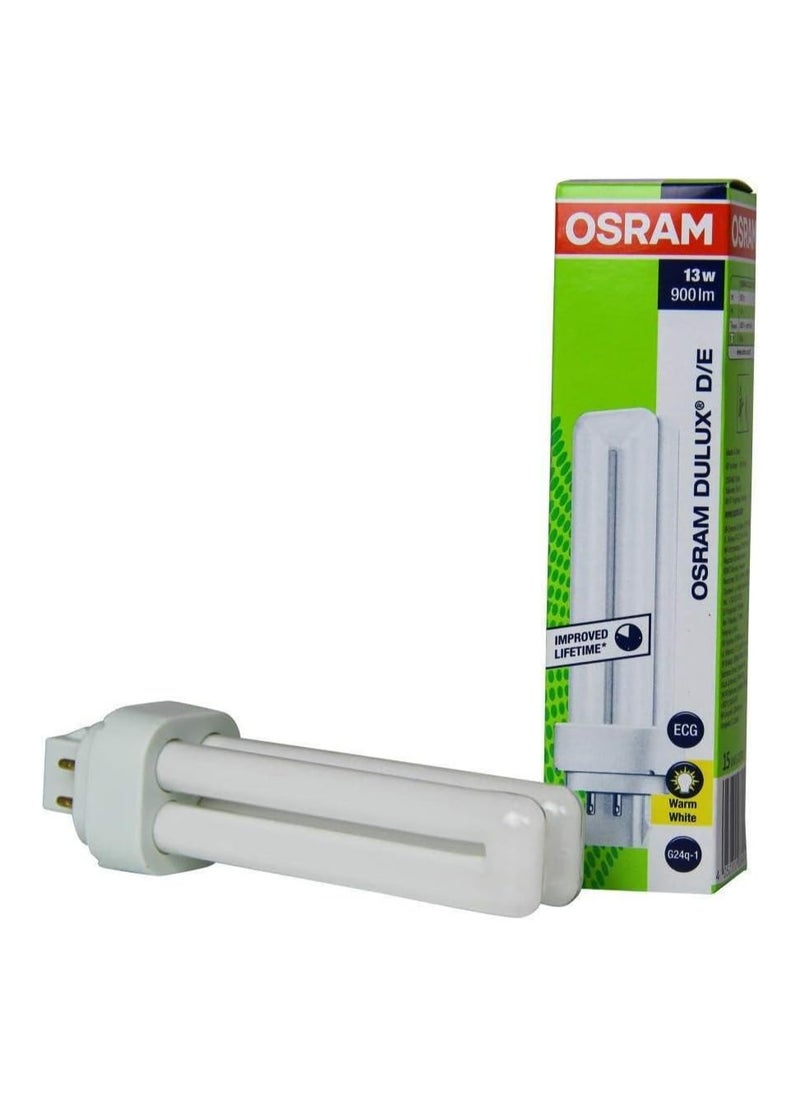 أوسرام مصباح فلورسنت مدمج من OSRAM Dulux D بقوة 13 وات – قاعدة G24D-1 ثنائية السنون | أبيض دافئ 830 | مصباح فلورسنت مدمج موفر للطاقة | طويل الأمد وفعال | OS-DULUX-D-13W-WW  - Image 1