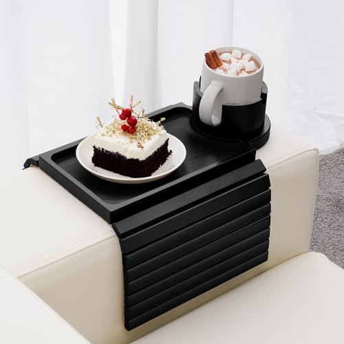 GHKINMAL Couch Cup Holder Tray 3 in 1 Large Couch Arm TraysBamboo Chair Clip on Tray with 360 Ratated Phone Holder for CouchArmrest Tray for SnacksRemotePhone