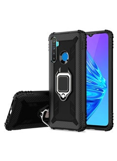 HuHa Case Cover For Realme Narzo 10 Carbon Fiber Protective Case with 360 Degree Rotating Ring Holder Black 