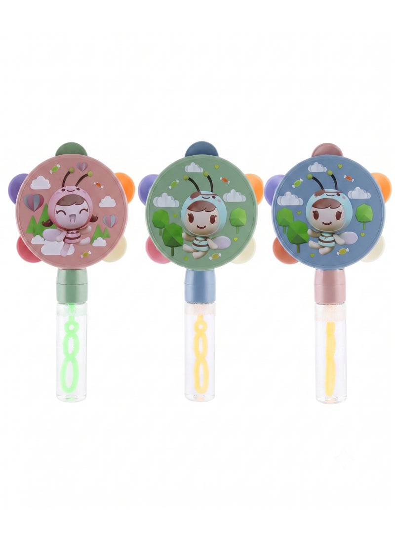 Bee Bubble Wand Toy With Round Drum Top Plastic Kids Outdoor Bubble Stick 3-Piece Set