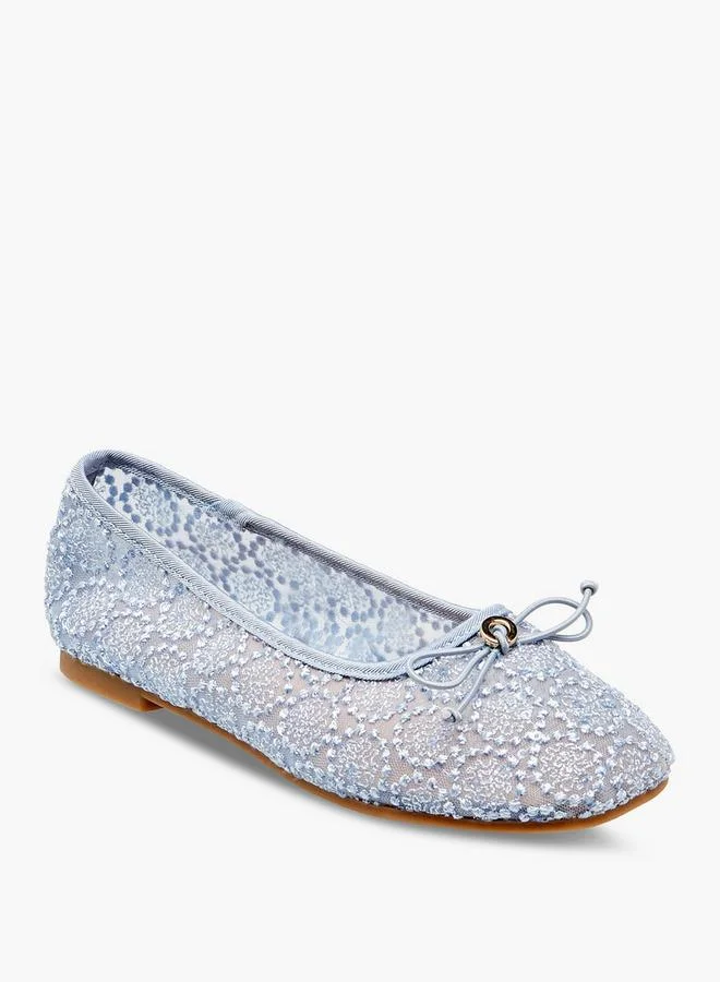 ليتل ميسي Embroidered Ballerina With Bow Accent