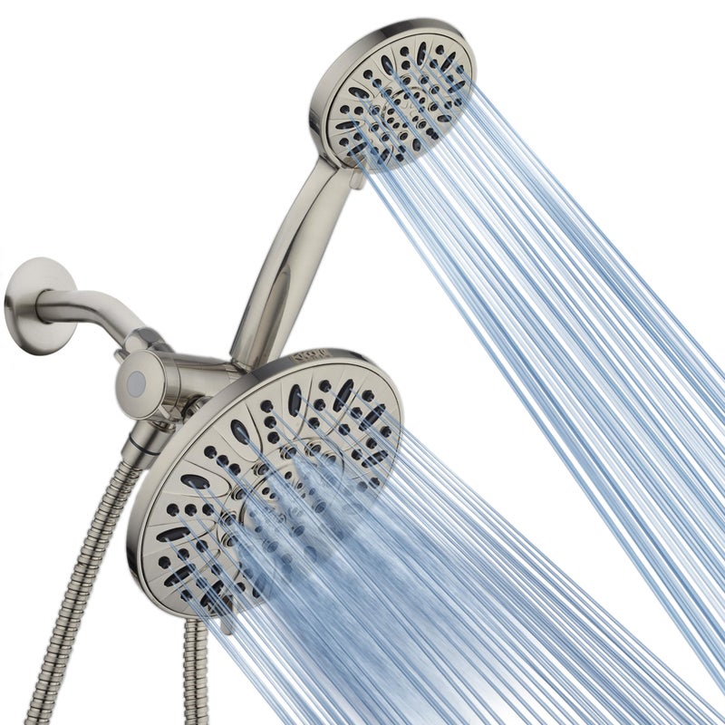 AquaDance 7" Premium High Pressure 3-Way Rainfall Combo with Stainless Steel Hose â€“ Enjoy Luxurious 6-setting Rain Shower Head and Hand Held Shower Separately or Together â€“ Brushed Nickel Finish - Image 1
