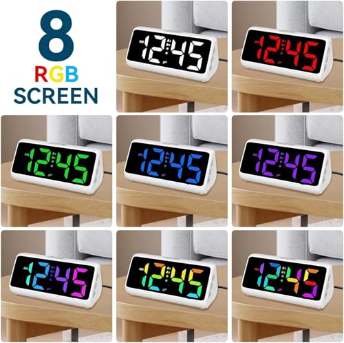 Netzu Loud Alarm Clock for Heavy Sleepers, Plug-in RGB Vibrating Alarm Clocks with Bed Shaker, 5 Dimmers, 2 Alarms and Snooze for Bedrooms Hearing Impaired Deaf Adults (White) - Image 2